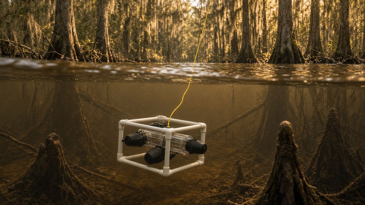 Mini sub ROV exploring the shallows.